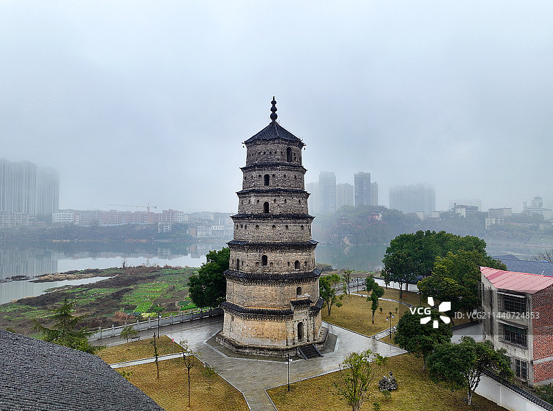 湖南省邵阳市北塔区邵阳北塔双清公园航拍图片素材