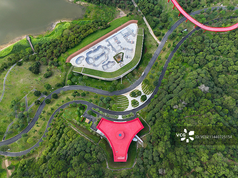 广东省深圳市光明区大顶岭虹桥公园航拍图片素材