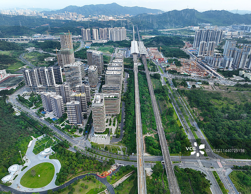 广东省深圳市光明区大顶岭虹桥公园航拍图片素材