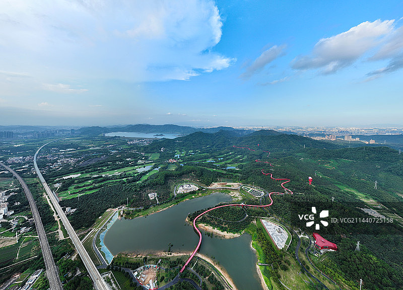广东省深圳市光明区大顶岭虹桥公园航拍图片素材