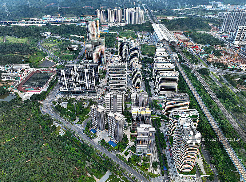广东省深圳市光明区大顶岭虹桥公园航拍图片素材