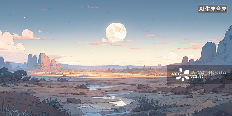 【AI数字艺术】复古科幻风格峡谷风景插画图片素材