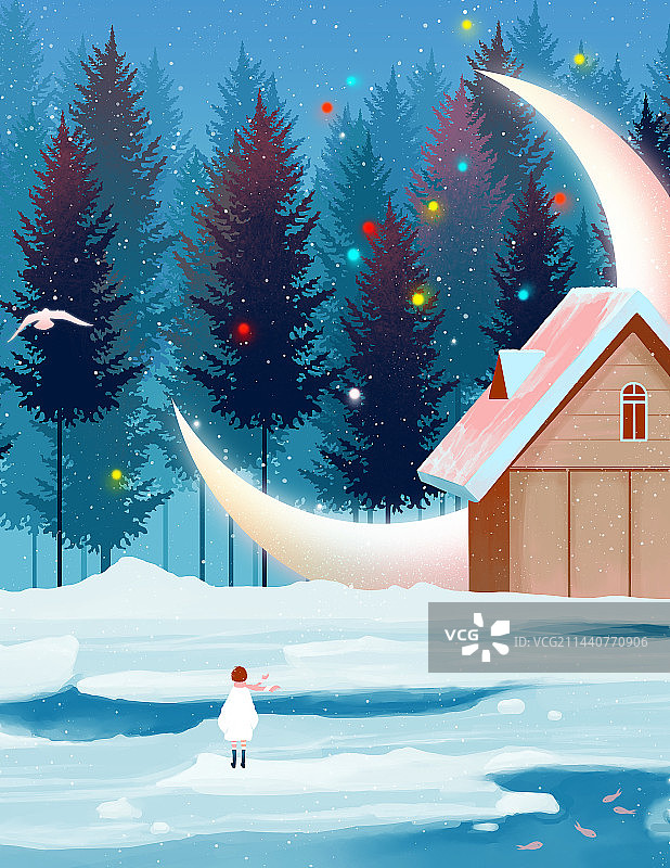 一个人的旅行，12月，治愈系插画系列图片素材