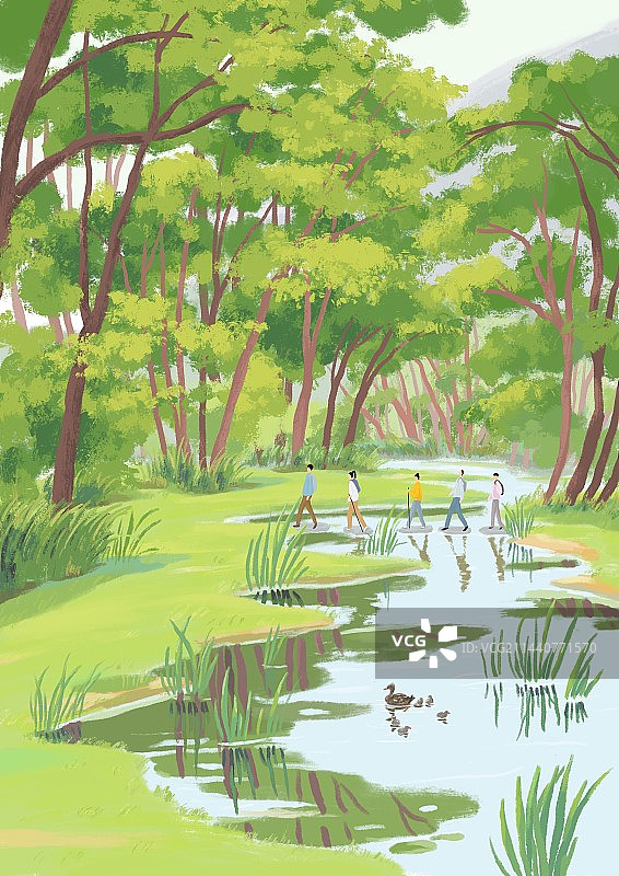 一起去森林徒步呼吸新鲜空气图片素材