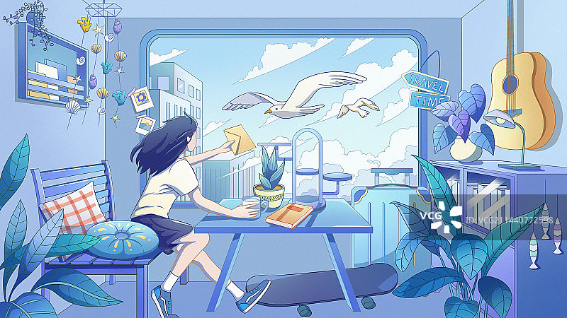 夏天暑假青年学生毕业旅行插画图片素材