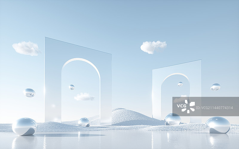 3d图形山峰平静水面场景图片素材