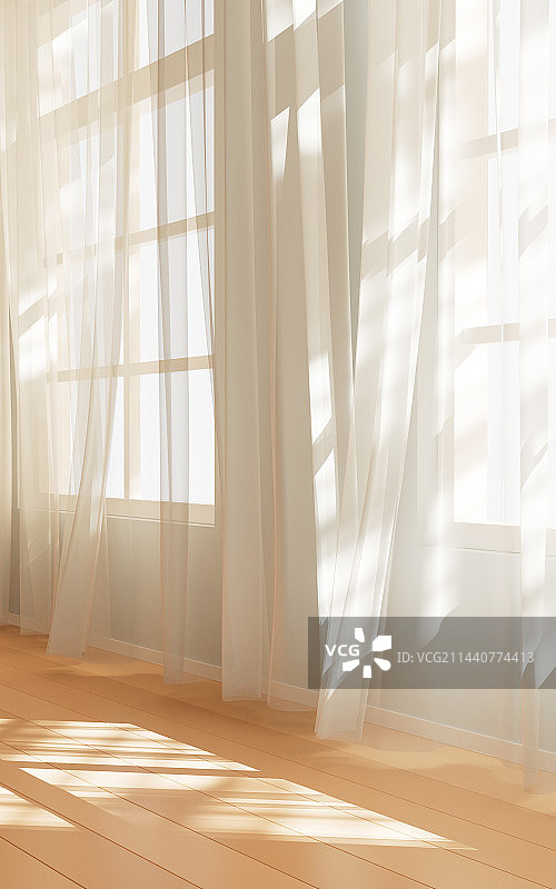室内空房间与窗户光影3D渲染图片素材
