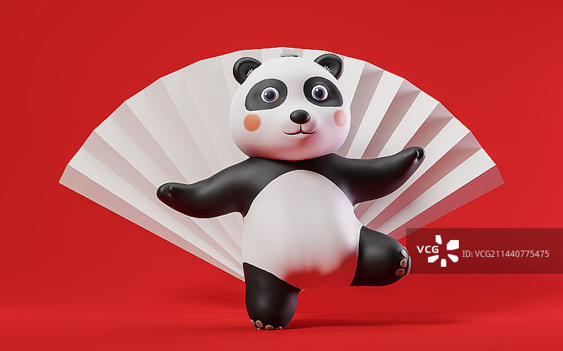 可爱的卡通熊猫角色3D渲染图片素材