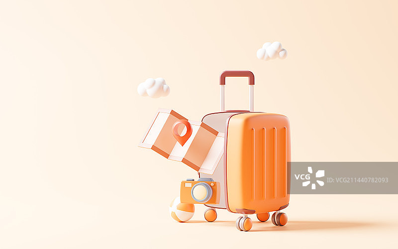 卡通行李箱与旅行主题3D渲染图片素材