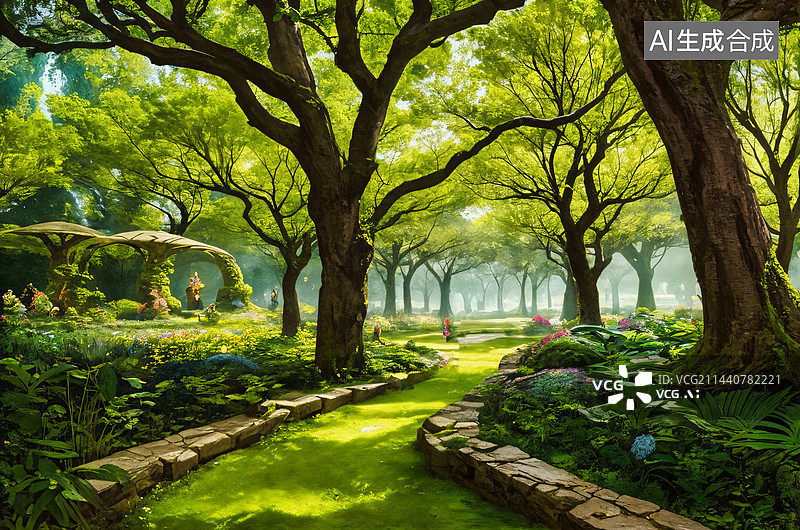 【AI数字艺术】唯美清新绿色森林图片素材