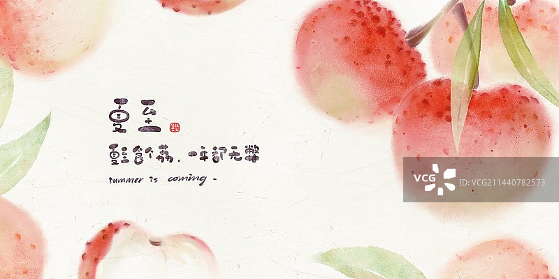 夏至节气-手绘清新水彩夏季水果荔枝图片素材