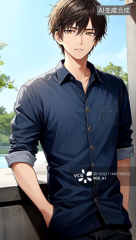 【AI数字艺术】青春美少年二次元风阳光明媚的午后动漫人物图片素材