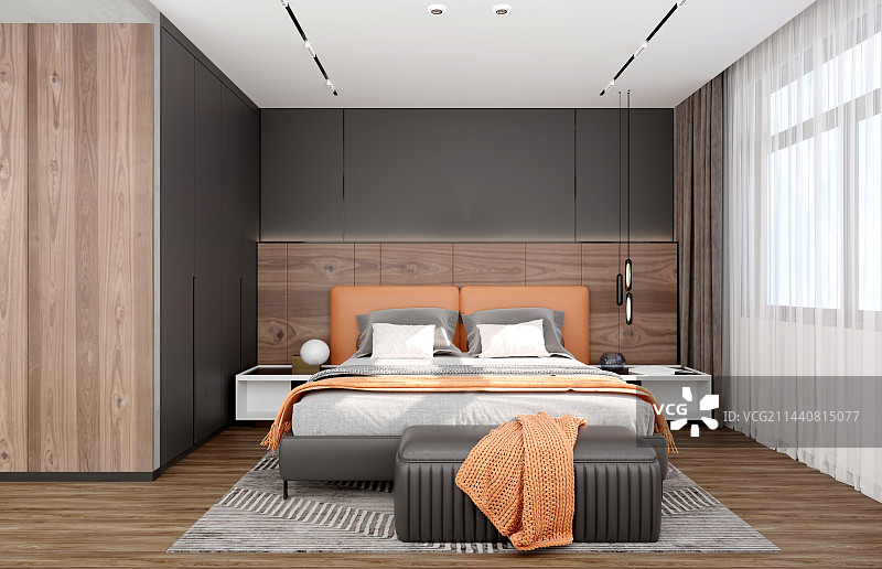 最新轻奢风格卧室效果图图片素材