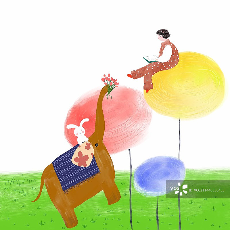 水彩手绘儿童读书动物插画图片素材