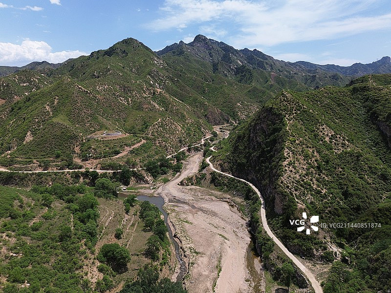 保定山区风光，遍布绿植的山与美丽的蓝天白云图片素材