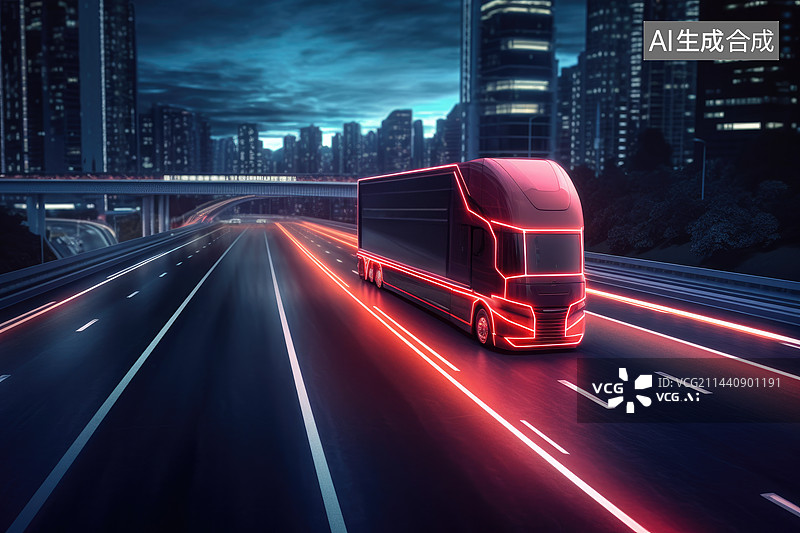 【AI数字艺术】城市中无人驾驶的概念卡车图片素材