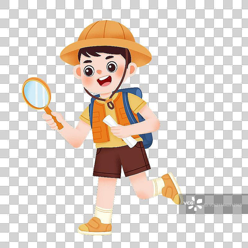 戴着帽子的小学生去夏令营探险图片素材