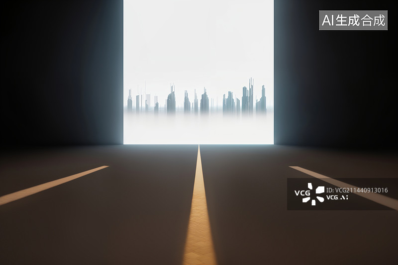 【AI数字艺术】未来派城市建筑道路空间（汽车广告背景图）图片素材