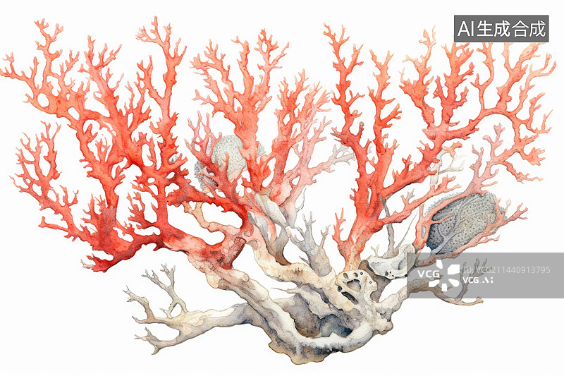 【AI数字艺术】珊瑚水彩画图片素材