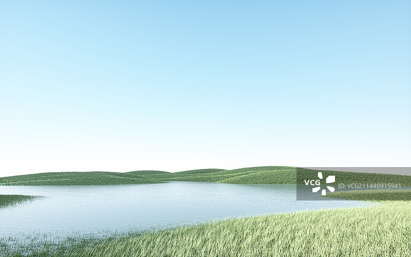 3d图形山峰平静水面场景图片素材