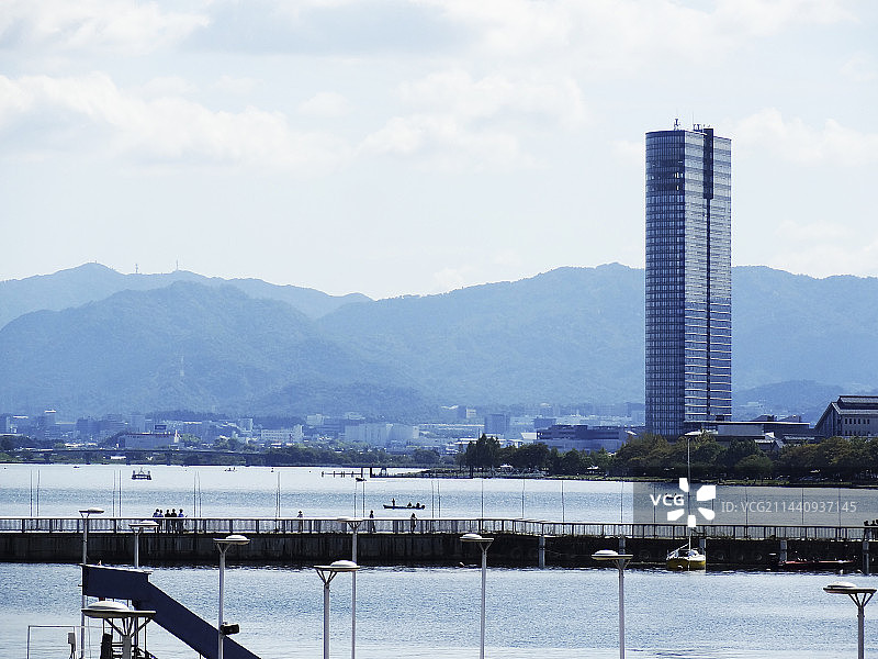 日本滋贺县大津市琵琶湖滨大津港风光图片素材