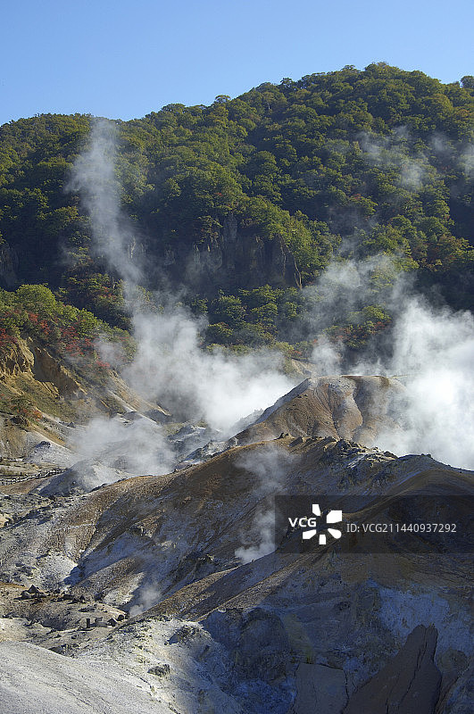 登别温泉地狱谷，位于日本北海道登别市图片素材