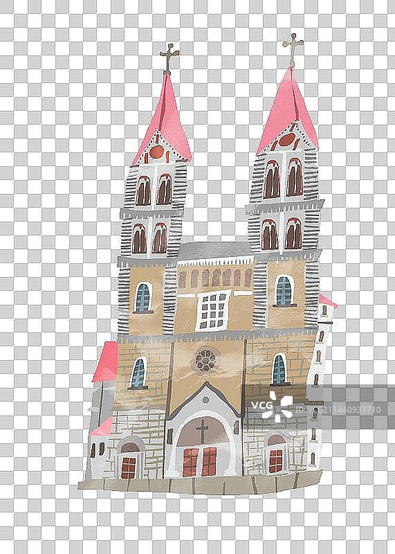 青岛天主教堂插画元素图片素材