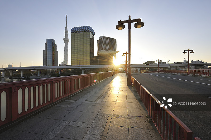 吾妻桥日出，日本东京台东区图片素材