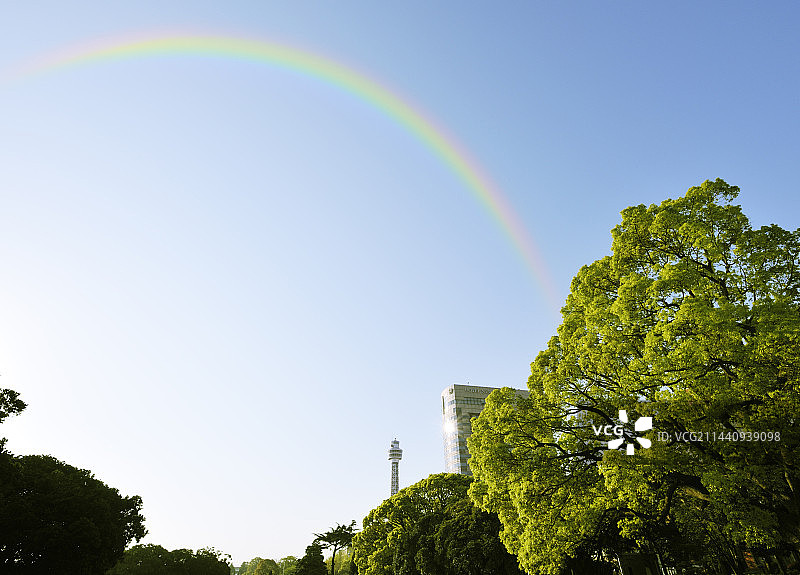 新鲜绿植与彩虹，中国神奈川县横滨市山下町图片素材