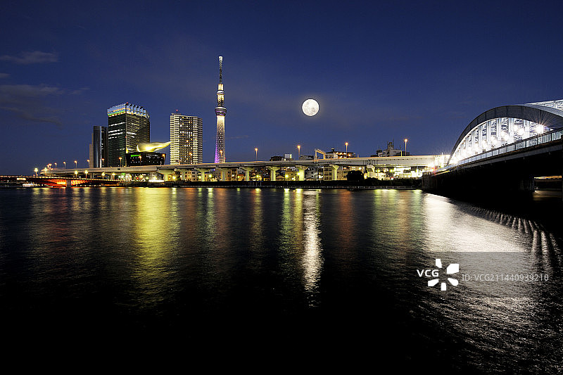 日本东京隅田川满月夜景图片素材
