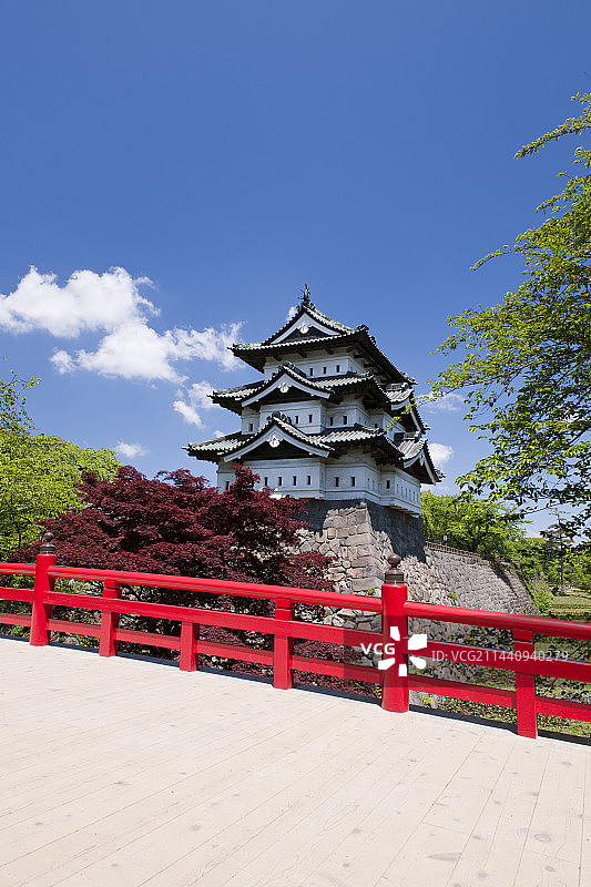弘前城天守和下乗桥，青森县弘前市图片素材