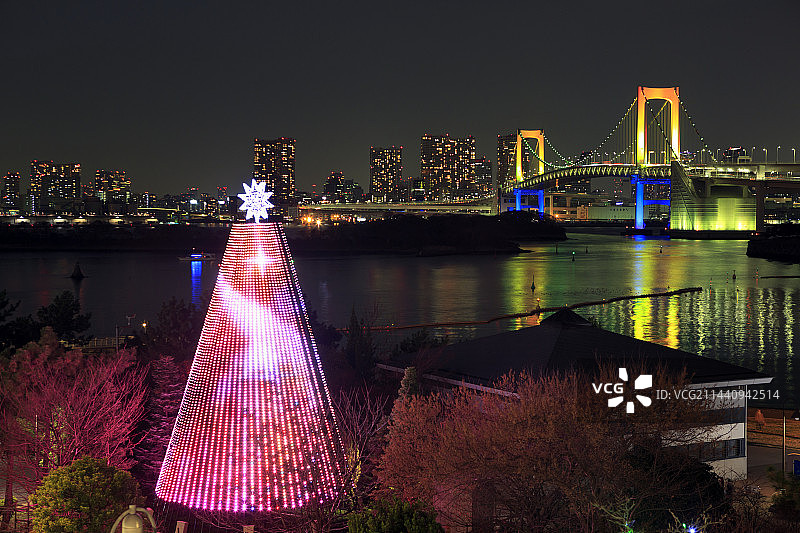 东京台场纪念树和彩虹桥图片素材