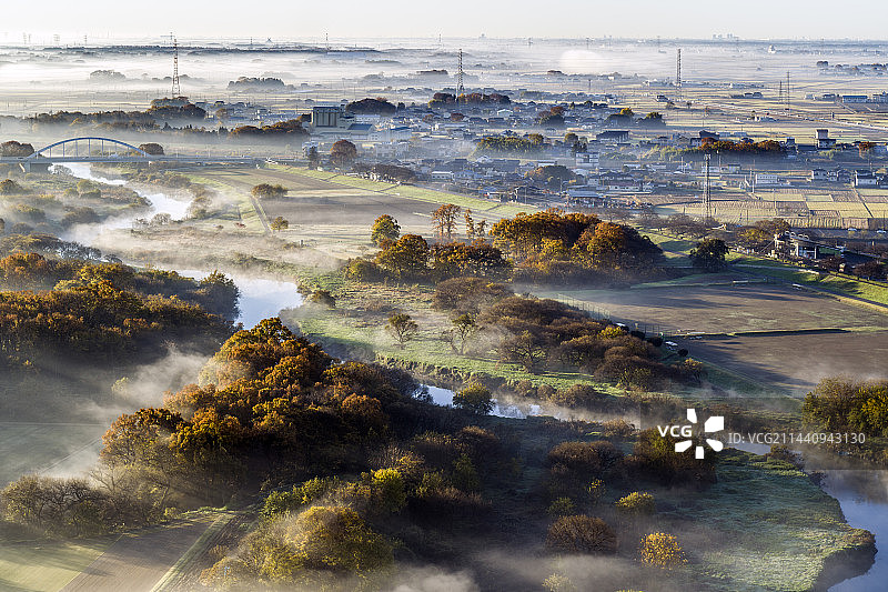 日本茨城县下妻市古街河亲睦公园及周边云海图片素材