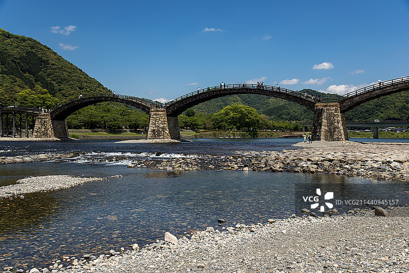 日本山口县岩国市锦川与锦带桥图片素材