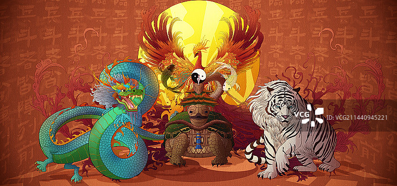 四大神兽青龙白虎朱雀玄武图片素材