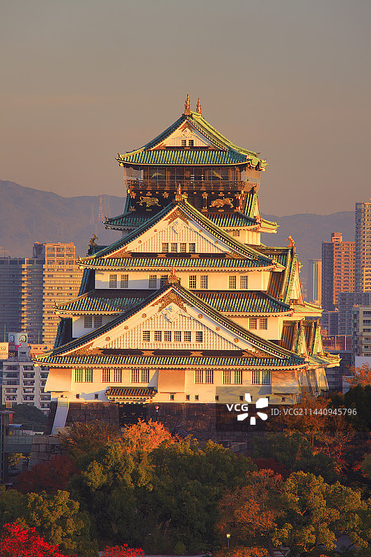 清晨的大阪城，日本大阪图片素材
