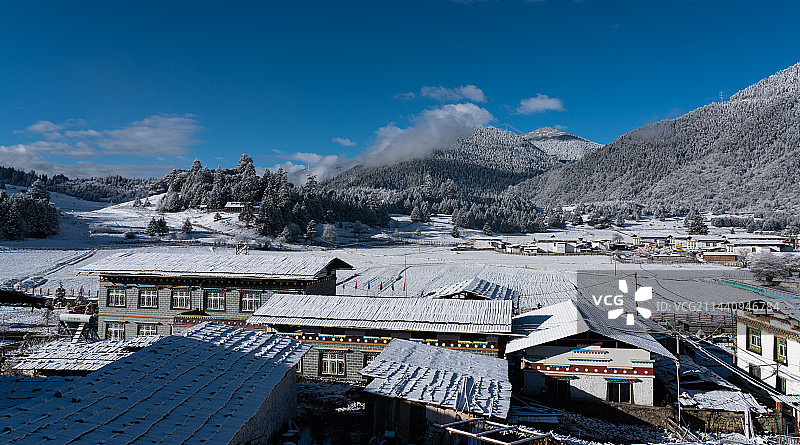 冬天雪后的西藏林芝鲁朗镇田园风光图片素材
