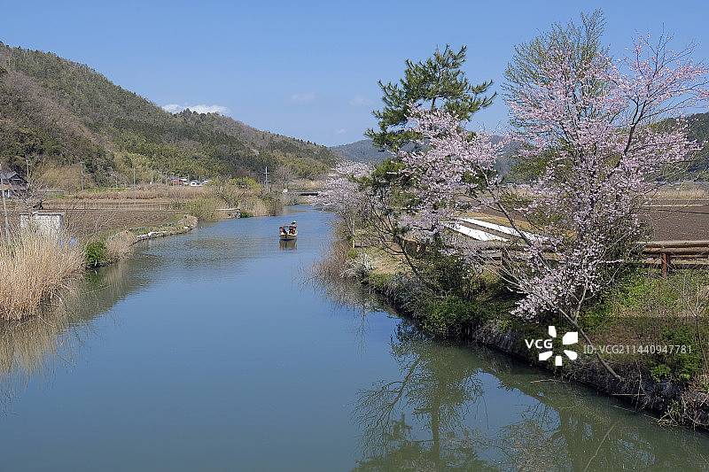 日本滋贺县近江八幡市的河畔之旅图片素材