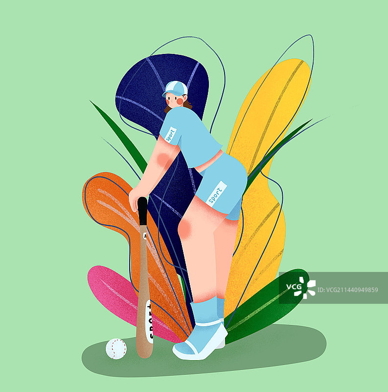 穿运动服的女孩在打棒球图片素材