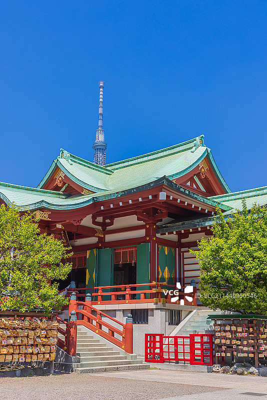春季日本东京龟户天神和东京晴空塔图片素材