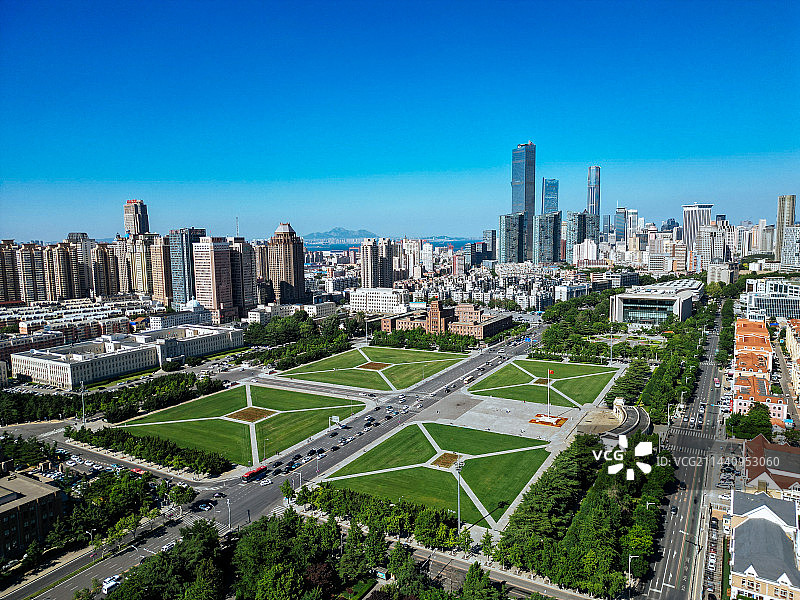 大连 人民广场 劳动公园 凯旋广场 希望大厦 地标 航拍图片素材