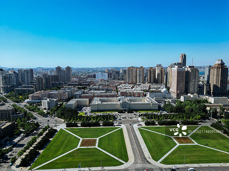 大连 人民广场 劳动公园 凯旋广场 希望大厦 地标 航拍图片素材