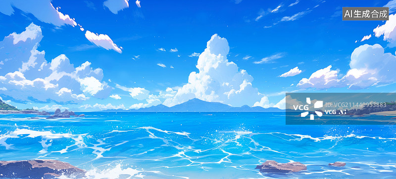 【AI数字艺术】夏天海滩动漫场景图片素材