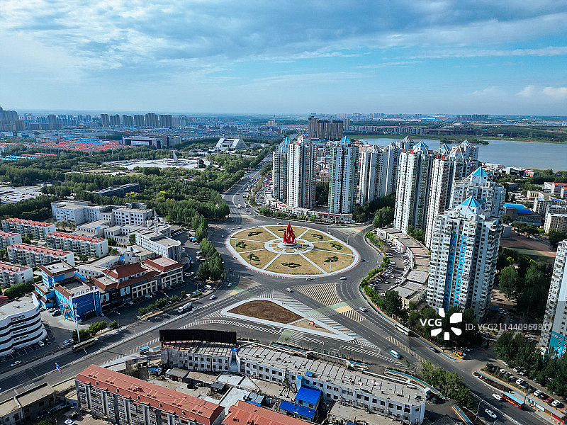 大庆市 铁人广场 万达广场 明珠商服楼 远望环岛 目标 航拍图片素材