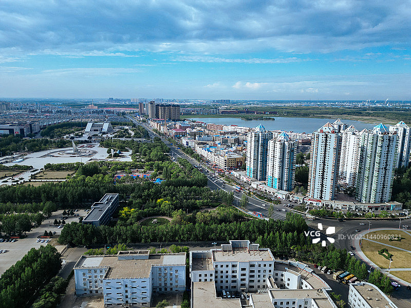 大庆市 铁人广场 万达广场 明珠商服楼 远望环岛 目标 航拍图片素材