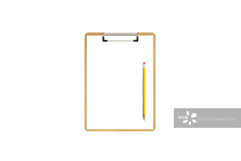 一只铅笔和带白色纸的书写板夹图片素材