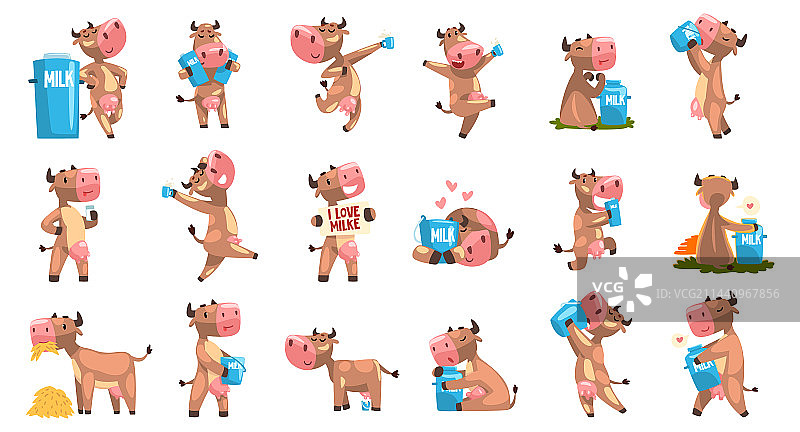 有趣的奶牛农场动物享受牛奶图片素材