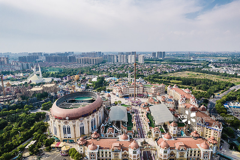 常州市迪诺水镇、中华恐龙园及周边建筑航拍图片素材