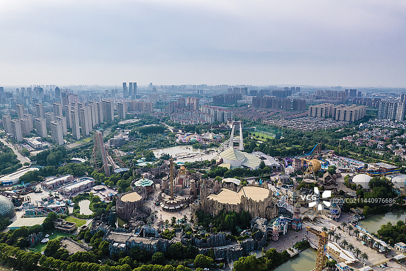常州市迪诺水镇、中华恐龙园及周边建筑航拍图片素材