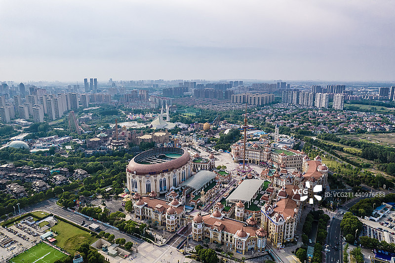 常州市迪诺水镇、中华恐龙园及周边建筑航拍图片素材